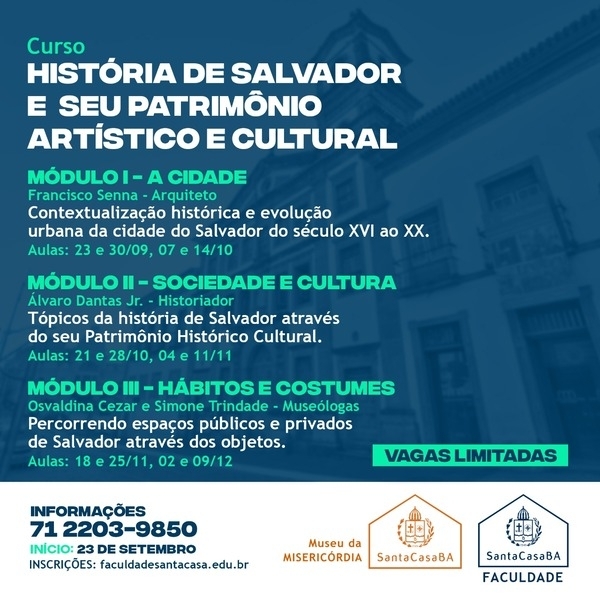 Faculdade Santa Casa e Museu da Misericórdia oferecem curso livre sobre a história de Salvador